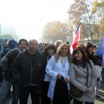 Bernardino Bravo, Jacqueline Maureira, Teresa Villagra y Daniela Montenegro en una marcha en defensa de la educación pública.